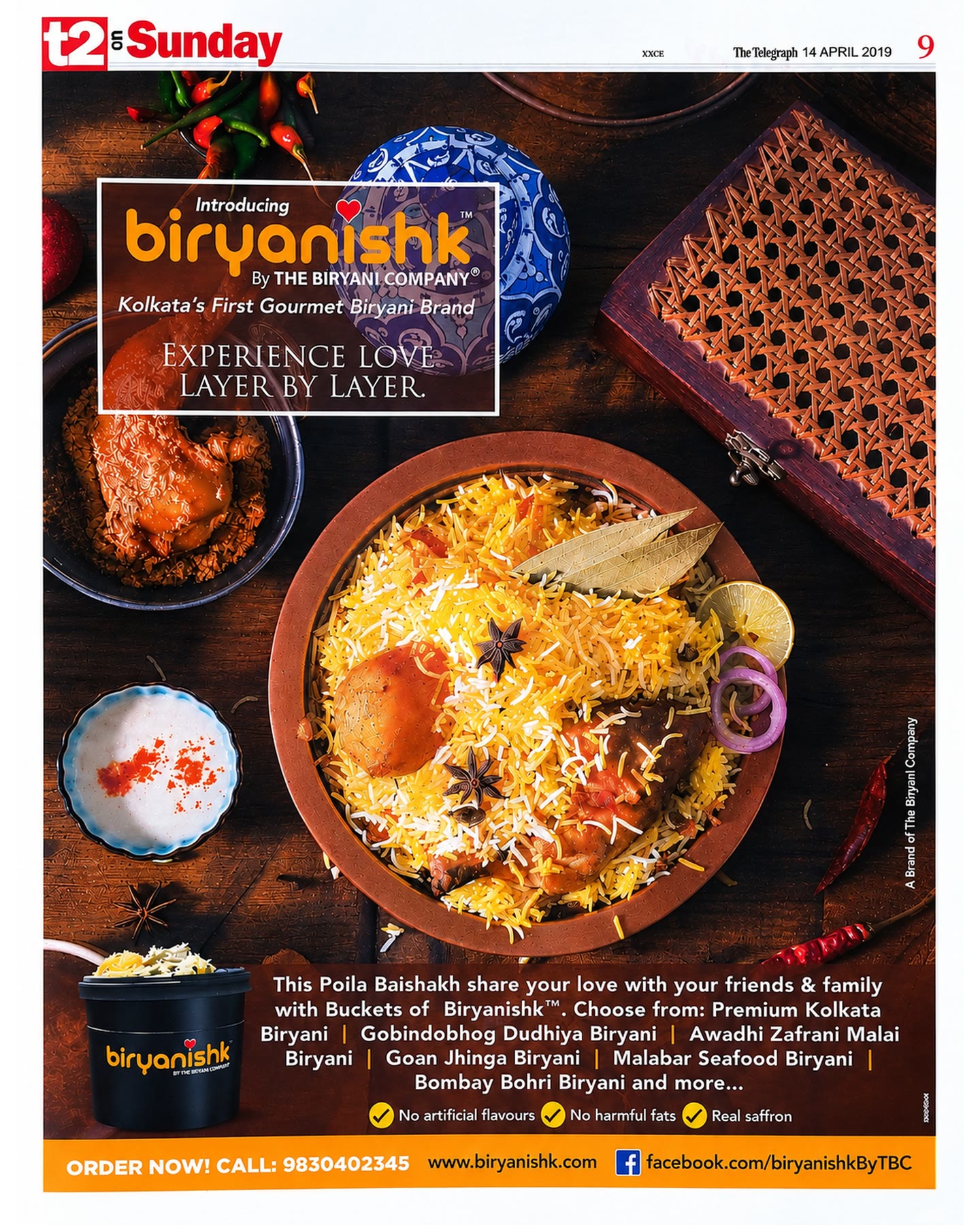 The Biryanishk full-page advertisement in t2 on Sunday, The Telegraph